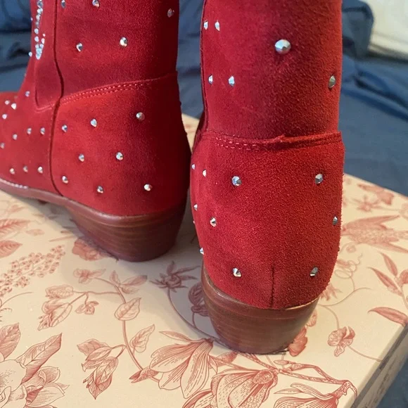 Ivy City Mini Channing Bootie in Red Red Western Boots with Rhinestone Detailing